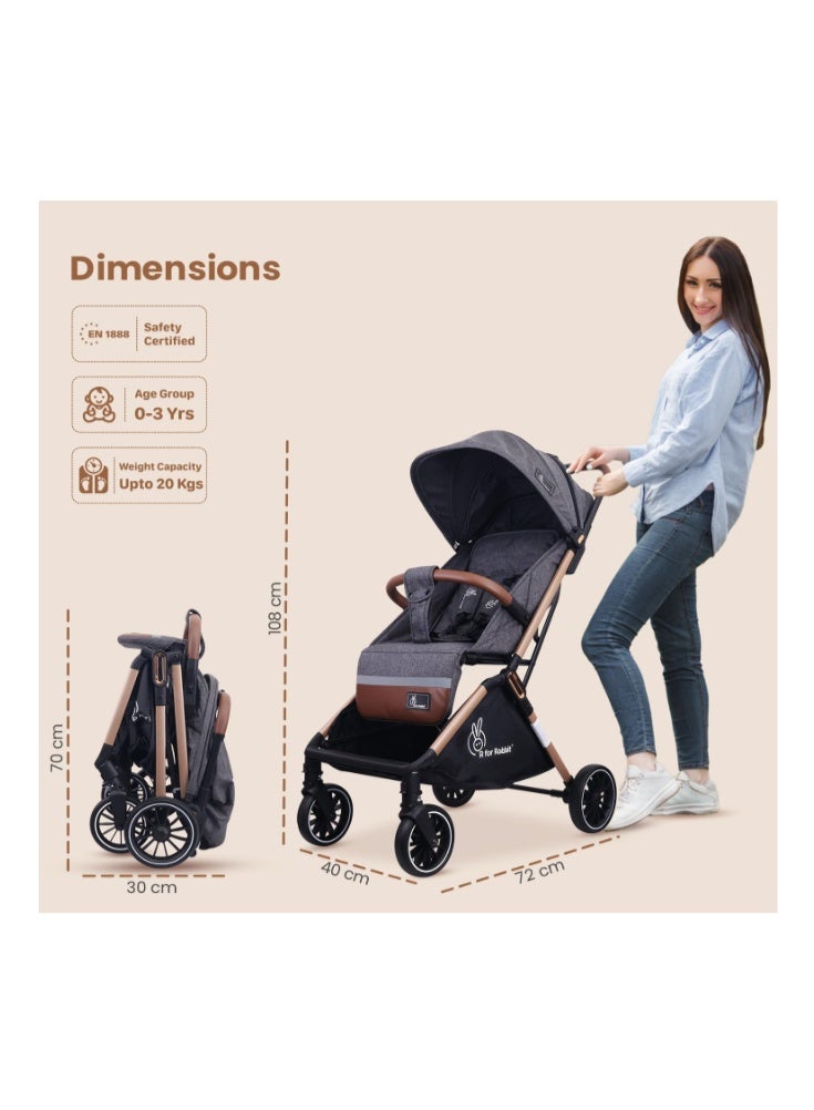 R for Rabbit Street Smart Auto Fold Stylish Newborn Baby Stroller| Aluminum Frame Pram with One Click Fold |Travel Friendly Cabin Trolley Stroller for 0-3 Years for Boy & Girl - Image 2