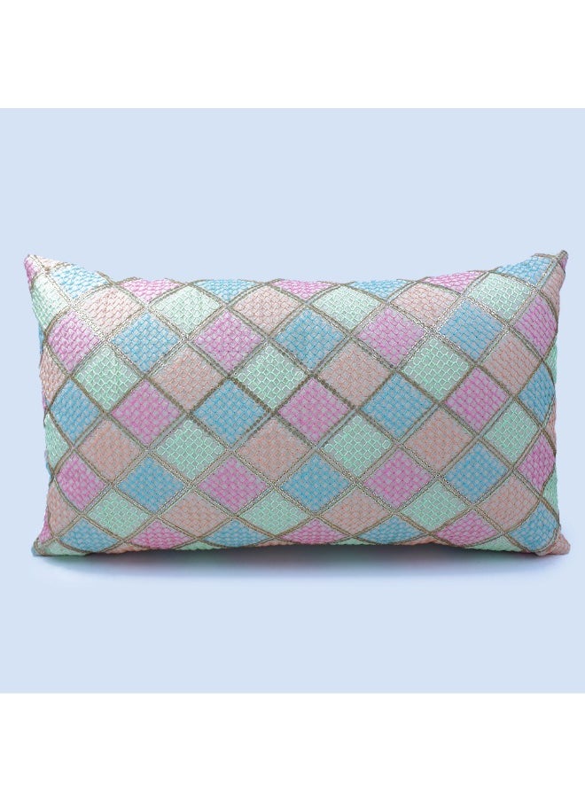 BYFT BYFT Orchard Cushion Cover 12 x 20 inch (Diagonal Checks design - Cream) 30 x 50 cm Luxury Decorative Cushion Cover for Sofa, Bed & Living Room- Set of 2 without inserts  - Image 2