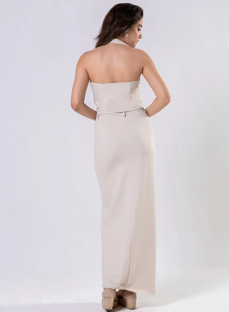 Zigzag  Ponte Skirt And Top Set Beige - Skirt for Women | Best Price UAE