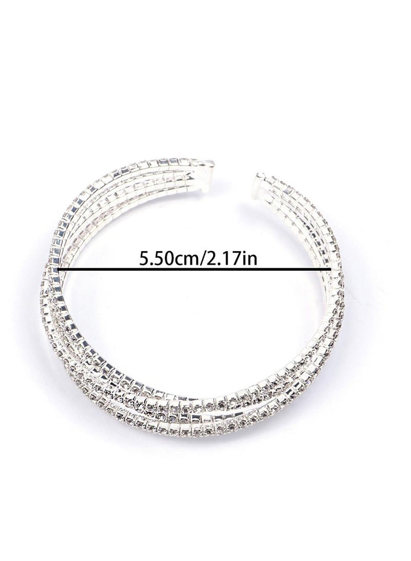 Rhinestone Bracelet for Women Silver Multilayer Cuff Bracelet Crystal Bridal Bracelets - Image 4