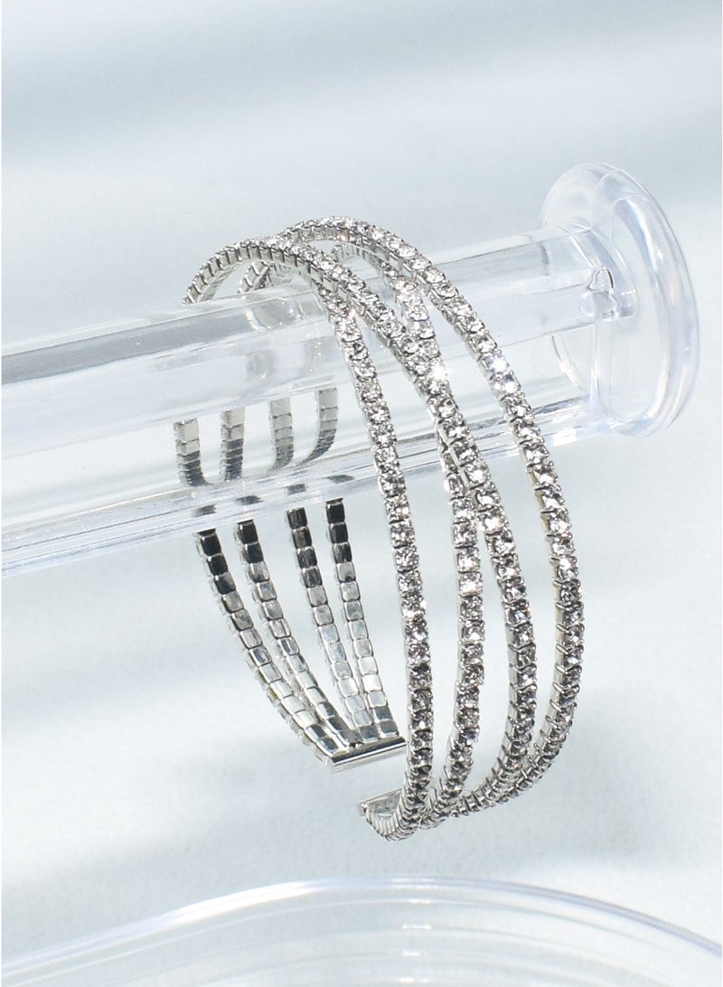 Rhinestone Bracelet for Women Silver Multilayer Cuff Bracelet Crystal Bridal Bracelets - Image 5