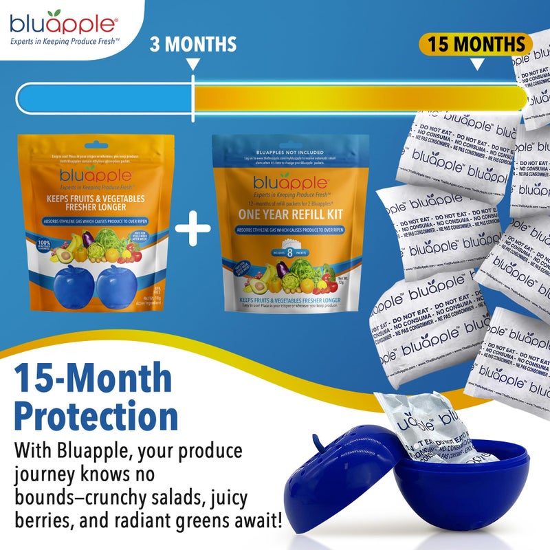 Bluapple Ethylene Gas Absorber Classic Produce Saver 15-Month Bundle - Vegetable & Fruit Fresh Produce Storage Protector, Food Freshness Extender, Fresh Fruit & Vegetable Saver, USA-Made BPA-Free - Image 4