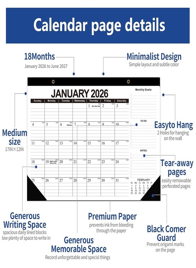 Dayvorax Desk Calendar 2025-2026, 18 Months Academic Calendar, Jul. 2025 - Dec. 2026, 17" × 12" Desktop Calendar with Julian Date, Corner Protectors, Thick Paper for Home Office - Image 3
