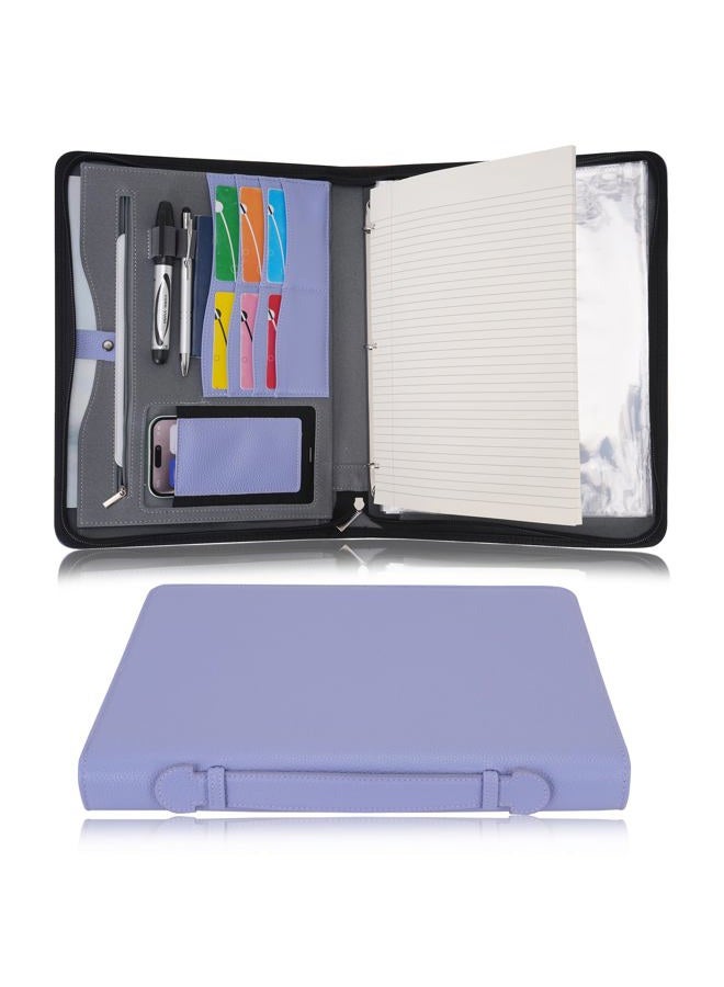 Wonderpool Travel Zippered Portfolio 3 Ring Binder A4 Padfolio Document Case with Removable Clipboard Legal Pad Holder, Business Office School Organizer for Men and Women (Purple) - Image 1