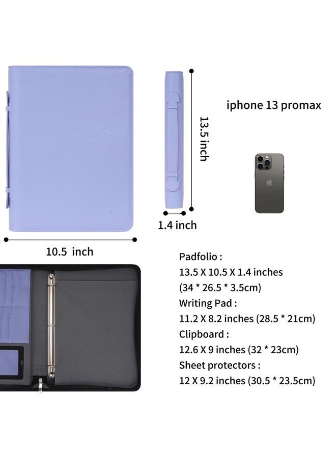 Wonderpool Travel Zippered Portfolio 3 Ring Binder A4 Padfolio Document Case with Removable Clipboard Legal Pad Holder, Business Office School Organizer for Men and Women (Purple) - Image 2