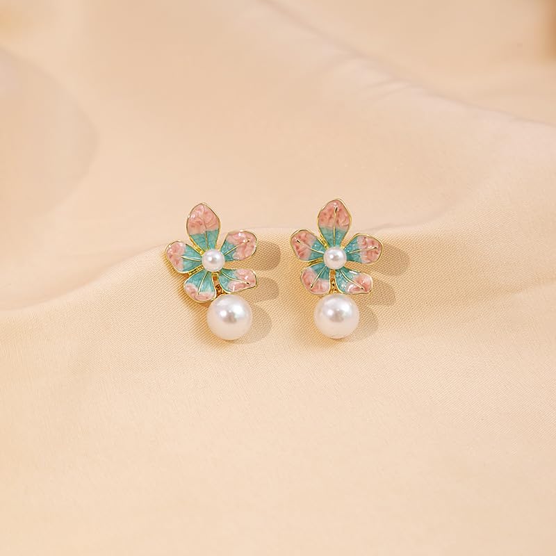 MEENAZ Earrings For Women Girls Stylish | Western Korean Earrings Crystal Enamel | Flower | Pearl Earrings Set for Women Moti Accessories Aesthetic | Fashion American Diamond AD CZ Gold earinging - Image 5