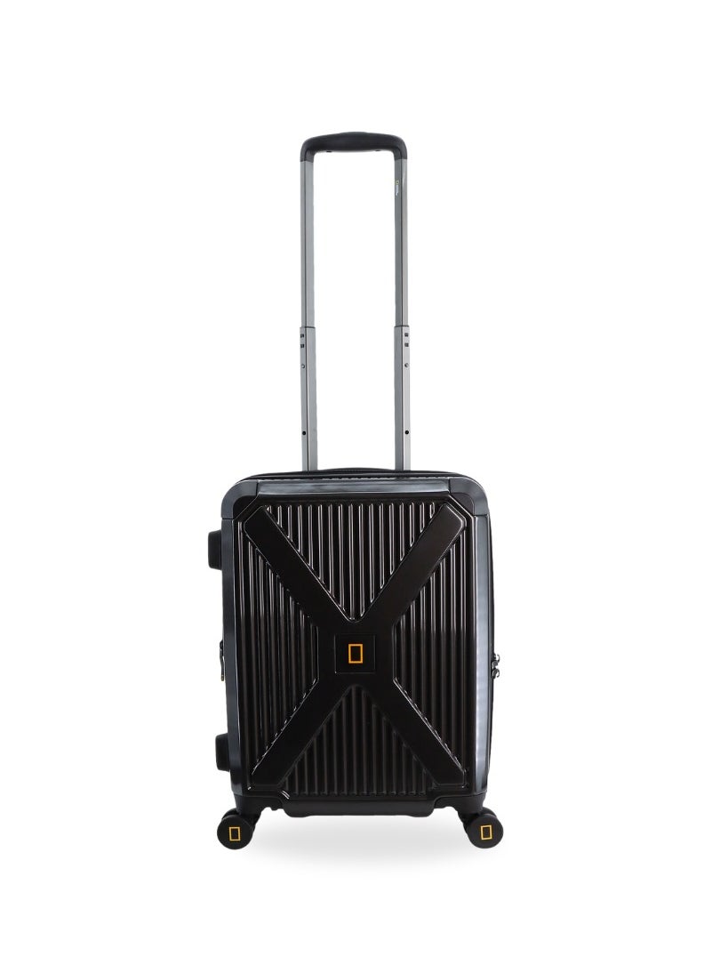 NATIONAL GEOGRAPHIC National Geographic Metallic PC Hardside Luggage Metallic Black Small Cabin Trolley Bag, Lightweight Durable Anti-Theft Zipper TSA Lock, 4 Double Spinner Wheels, Expandable Suitcase with Aluminum Telescopic Handle  - Image 1