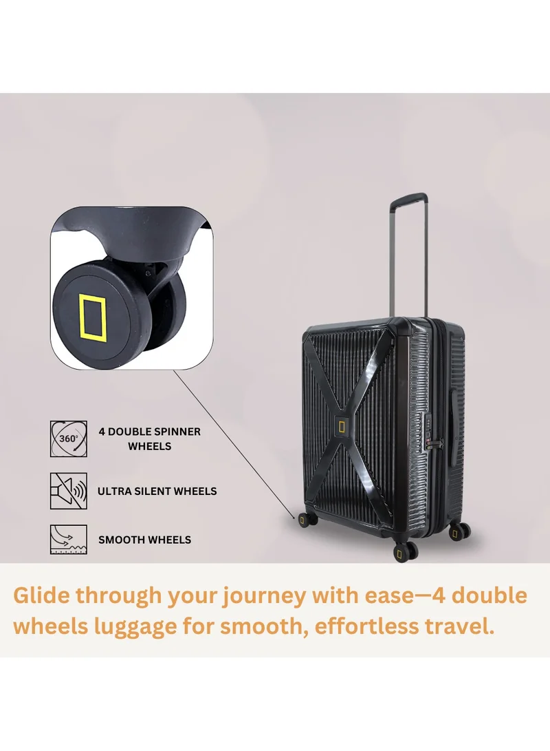 NATIONAL GEOGRAPHIC National Geographic Metallic PC Hardside Luggage Metallic Black Small Cabin Trolley Bag, Lightweight Durable Anti-Theft Zipper TSA Lock, 4 Double Spinner Wheels, Expandable Suitcase with Aluminum Telescopic Handle