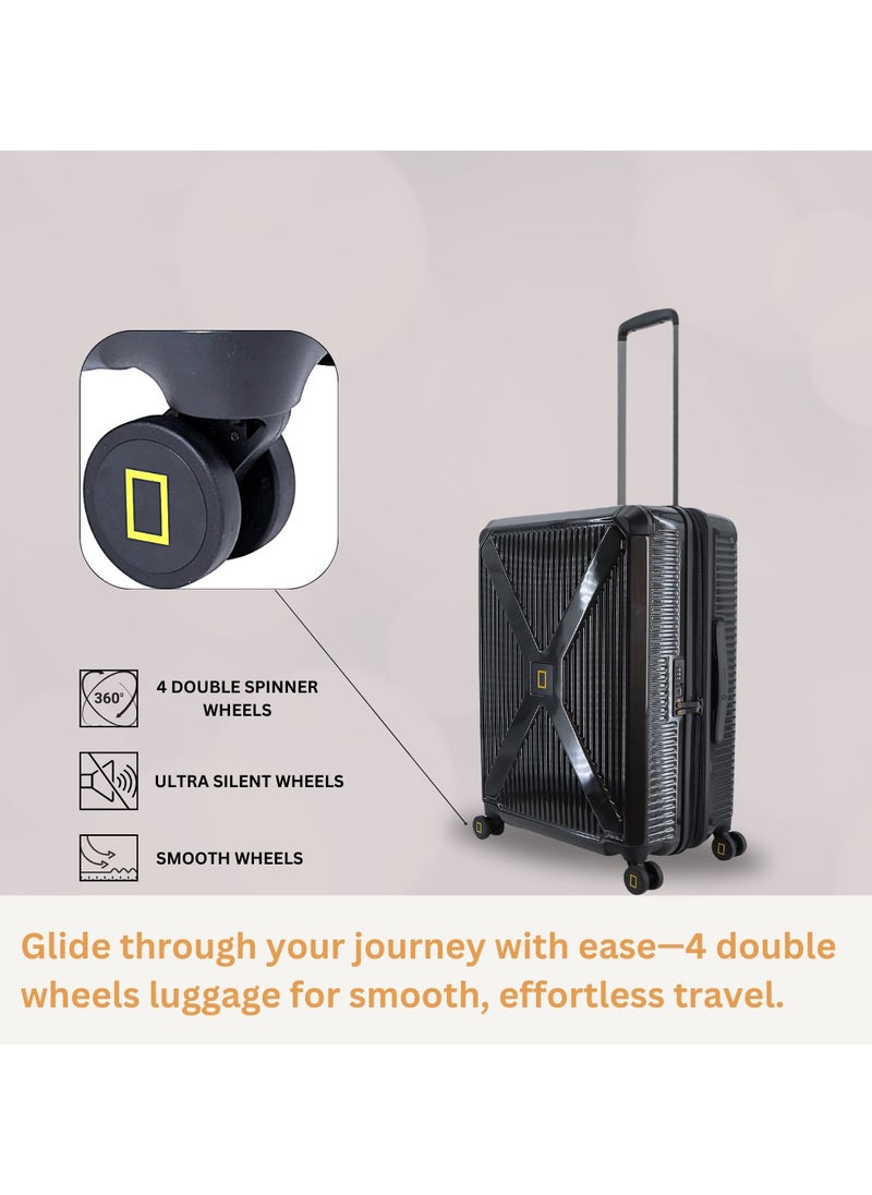 NATIONAL GEOGRAPHIC National Geographic Metallic PC Hardside Luggage Metallic Black Small Cabin Trolley Bag, Lightweight Durable Anti-Theft Zipper TSA Lock, 4 Double Spinner Wheels, Expandable Suitcase with Aluminum Telescopic Handle  - Image 4
