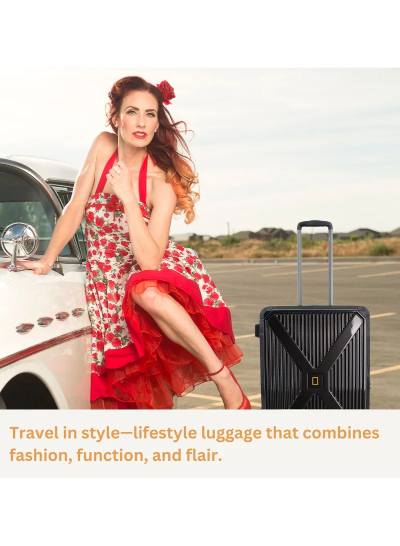 NATIONAL GEOGRAPHIC National Geographic Metallic PC Hardside Luggage Metallic Black Small Cabin Trolley Bag, Lightweight Durable Anti-Theft Zipper TSA Lock, 4 Double Spinner Wheels, Expandable Suitcase with Aluminum Telescopic Handle