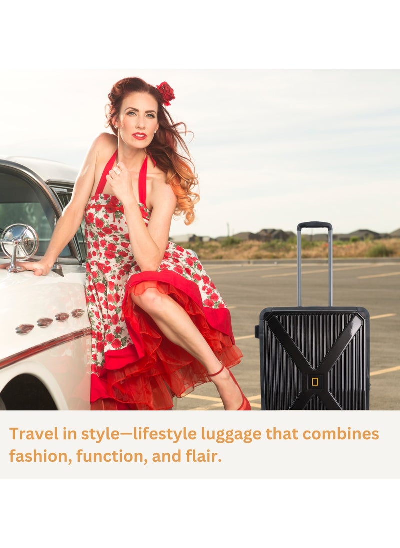 NATIONAL GEOGRAPHIC - National Geographic Metallic PC Hardside Luggage Metallic Black Small Cabin Trolley Bag, Lightweight Durable Anti-Theft Zipper TSA Lock, 4 Double Spinner Wheels, Expandable Suitcase with Aluminum Telescopic Handle - Image 1