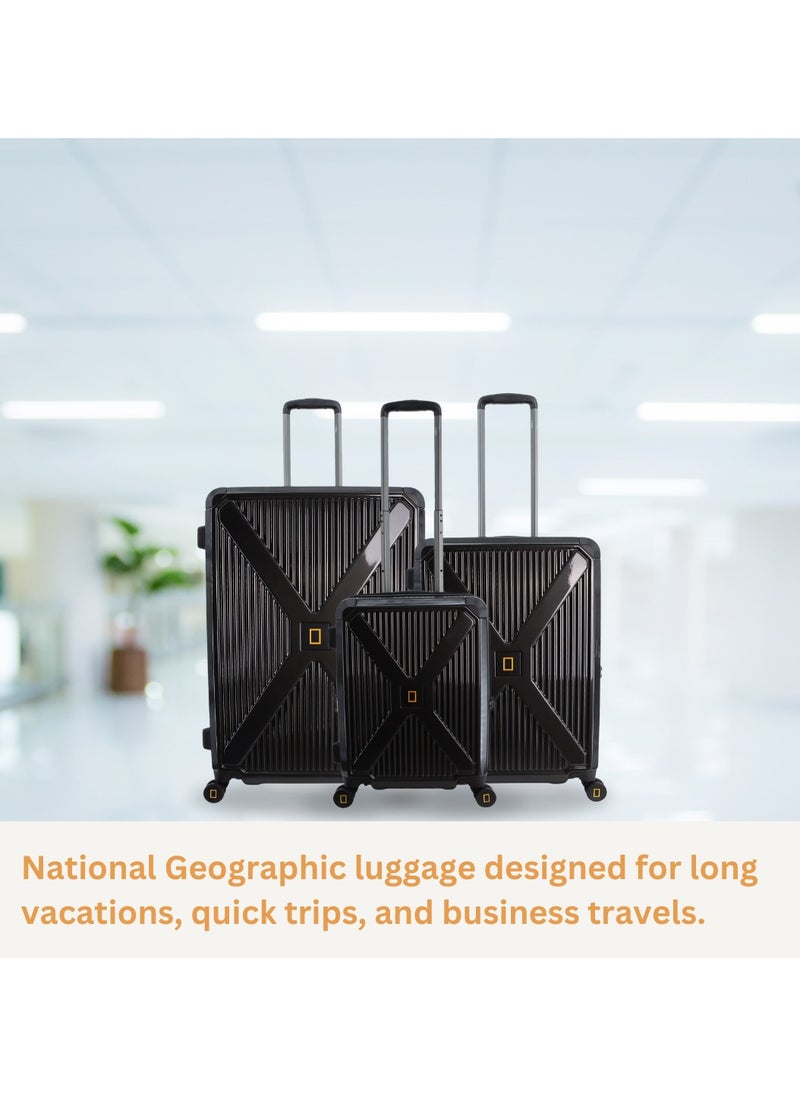 NATIONAL GEOGRAPHIC - National Geographic Metallic PC Hardside Luggage Metallic Black Small Cabin Trolley Bag, Lightweight Durable Anti-Theft Zipper TSA Lock, 4 Double Spinner Wheels, Expandable Suitcase with Aluminum Telescopic Handle - Image 1