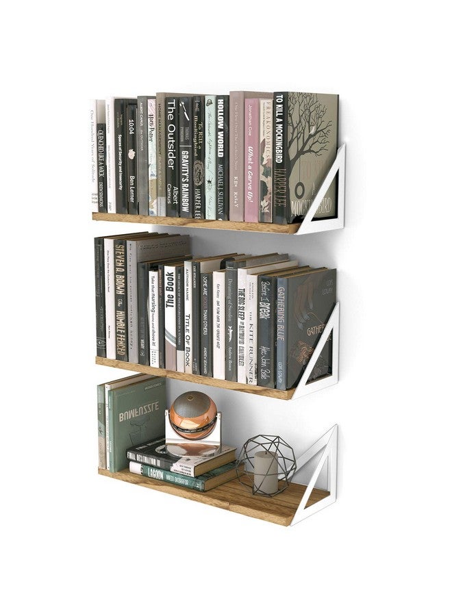 Wallniture Minori Wood Floating Shelves for Wall Storage, Wall Shelves for Living Room Decor, Geometric Triangle Shelf Set of 3, Burned Finish - Image 1