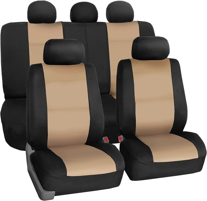 FH Group Car Seat Covers Full Set Neoprene-Universal Fit, Automotive Seat Covers,Low Back Front Seat Covers,Airbag Compatible,Split Bench Rear Seat,Washable Car Seat Cover for SUV,Sedan Beige - Image 1