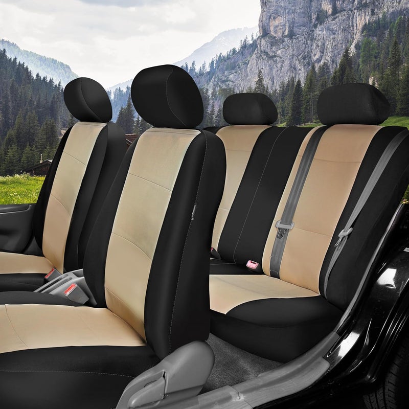 FH Group Car Seat Covers Full Set Neoprene-Universal Fit, Automotive Seat Covers,Low Back Front Seat Covers,Airbag Compatible,Split Bench Rear Seat,Washable Car Seat Cover for SUV,Sedan Beige - Image 2