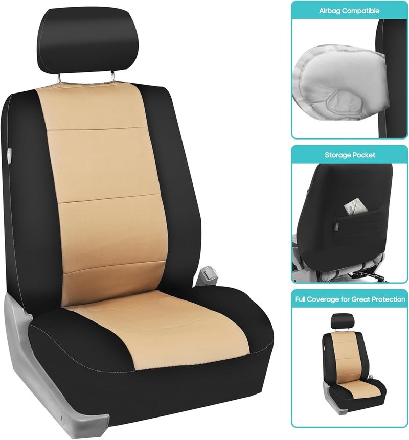 FH Group Car Seat Covers Full Set Neoprene-Universal Fit, Automotive Seat Covers,Low Back Front Seat Covers,Airbag Compatible,Split Bench Rear Seat,Washable Car Seat Cover for SUV,Sedan Beige - Image 3