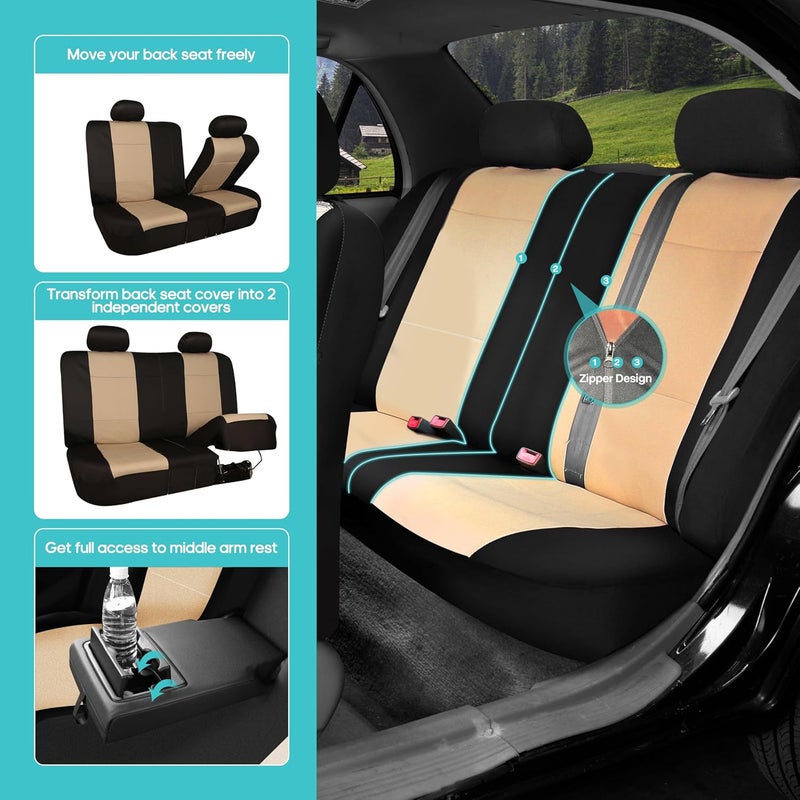FH Group Car Seat Covers Full Set Neoprene-Universal Fit, Automotive Seat Covers,Low Back Front Seat Covers,Airbag Compatible,Split Bench Rear Seat,Washable Car Seat Cover for SUV,Sedan Beige - Image 4