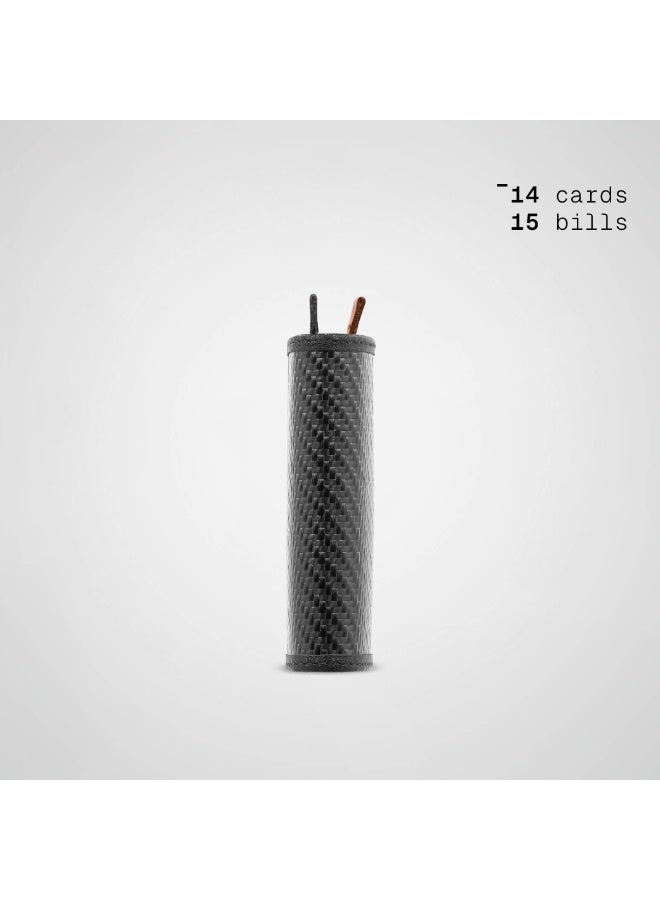 The Frenchie Co. Speed Wallet Mini | Ultra Slim Front Pocket Wallet for Men & Women | RFID Blocking Quick-Access Card Holder with Pull Tab | Carbon Fiber with Full-Grain Italian Leather Minimalist Design | Holds up to 14 Cards & Cash (Black-Tan) - Image 3