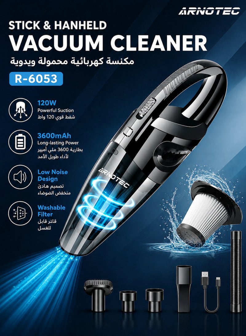 ARNOTEC Handheld Vacuum Cordless High Power 120W 3200pa Vacuum Dust Busters Cordless Rechargeable Portable for Pet Pair/Sofa/Car/Office - Image 1