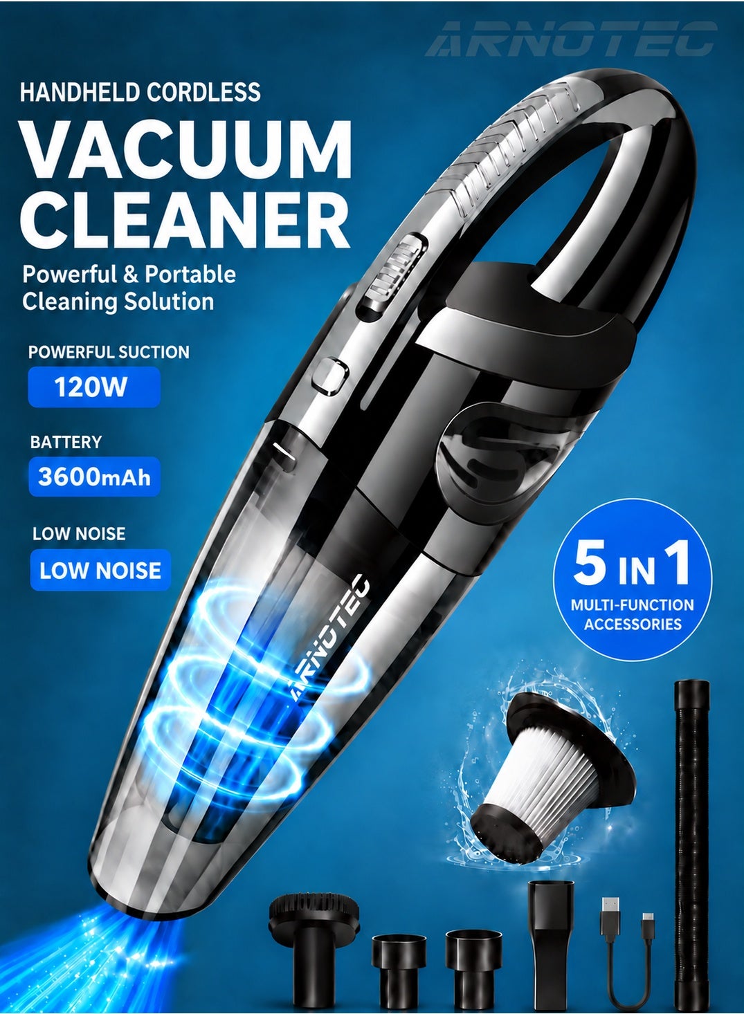 ARNOTEC R-6053 Cordless Handheld Vacuum Cleaner for Car, Home, Office ...