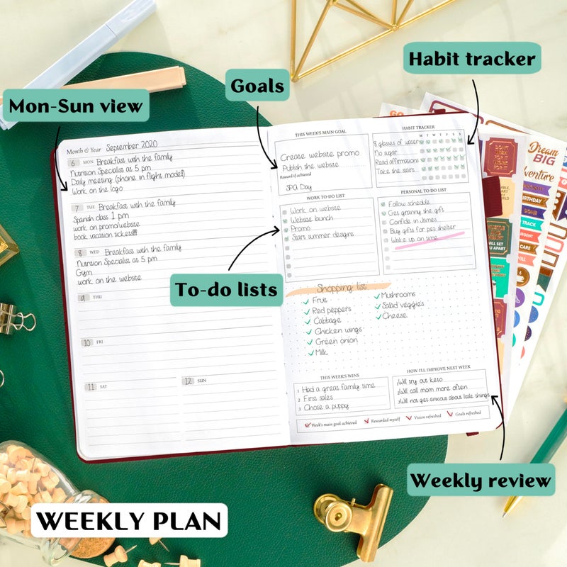 Legend Planner – Weekly & Monthly Life Planner to Hit Your Goals & Live Happier. Organizer Notebook & Productivity Journal. A5 (Wine Red) - Image 3