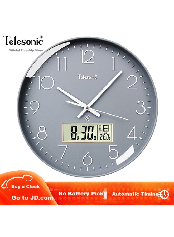 Telesonic Wall Clock Living Room Clock Simple Automatic Synchronization Calendar Temperature Wall Clock Wall-mounted Non-perforated Radio-controlled Clock 36cm - Image 1