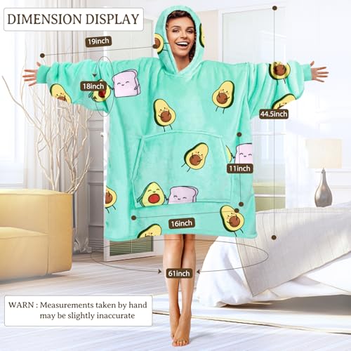 Gocvo Wearable Blanket Blanket Hoodie Gifts for Adults Mom Women Men Oversized Fluffy Hoodie Cozy Hideout Hoodie Sweatshirt Sweater Blanket with Pocket (Green) - Image 4