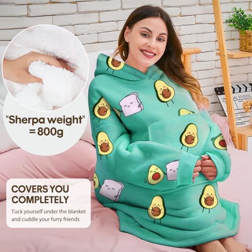 Gocvo Wearable Blanket Blanket Hoodie Gifts for Adults Mom Women Men Oversized Fluffy Hoodie Cozy Hideout Hoodie Sweatshirt Sweater Blanket with Pocket (Green) - Image 2