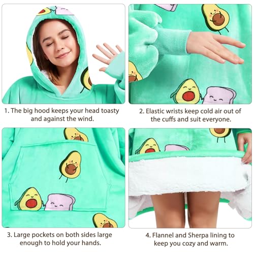 Gocvo Wearable Blanket Blanket Hoodie Gifts for Adults Mom Women Men Oversized Fluffy Hoodie Cozy Hideout Hoodie Sweatshirt Sweater Blanket with Pocket (Green) - Image 5