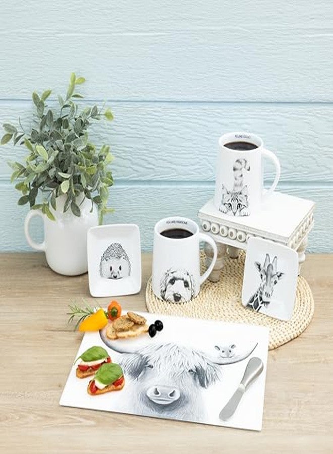 شركة بافيليون جيفت شركة بافيليون للهدايا - لوح تقطيع زجاجي على شكل بقرة هايلاند - 13.75 بوصة × 9.75 بوصة، ديكور مطبخ مستوحى من بقرة هايلاند وحيوانات المزرعة - Image 4