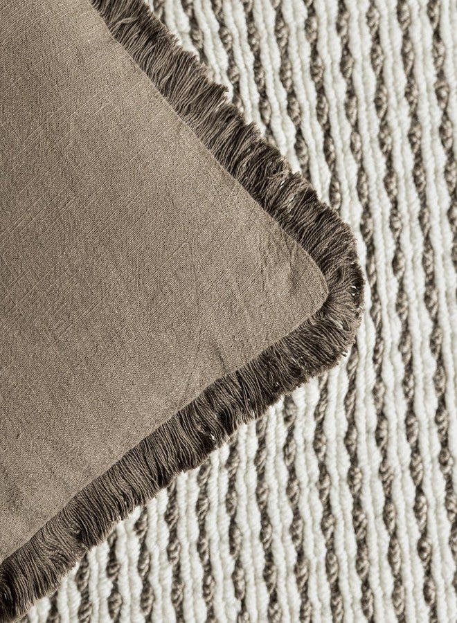 Foindtower Set of 2 Decorative Linen Fringe Throw Pillow Covers Cozy Boho Farmhouse Cushion Cover with Tassels Soft Accent Pillowcase for Couch Sofa Bed Living Room Home Decor, 26×26 Inch, Light Brown - Image 3