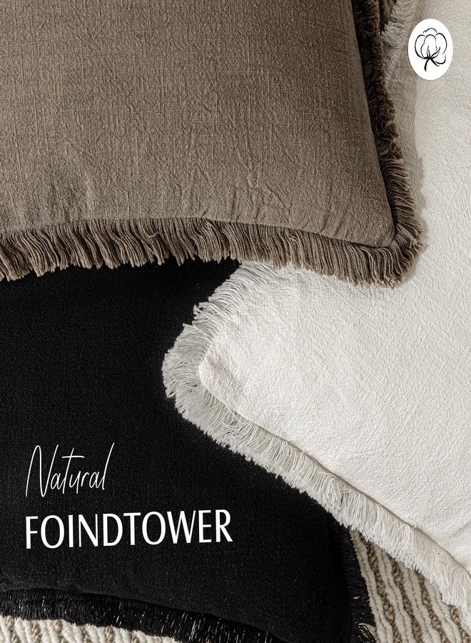 Foindtower Set of 2 Decorative Linen Fringe Throw Pillow Covers Cozy Boho Farmhouse Cushion Cover with Tassels Soft Accent Pillowcase for Couch Sofa Bed Living Room Home Decor, 26×26 Inch, Light Brown - Image 4