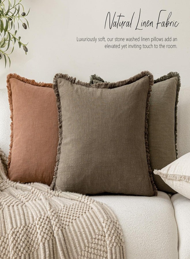 Foindtower Set of 2 Decorative Linen Fringe Throw Pillow Covers Cozy Boho Farmhouse Cushion Cover with Tassels Soft Accent Pillowcase for Couch Sofa Bed Living Room Home Decor, 26×26 Inch, Light Brown - Image 5