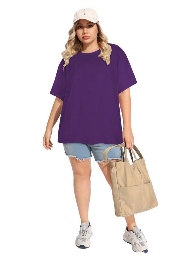 JOELLYUS Plus Size Tops Casual Oversized Tshirts for Women Loose Fit Crew Neck Blouses Summer Basic Tees, Purple, 3XL - Image 5