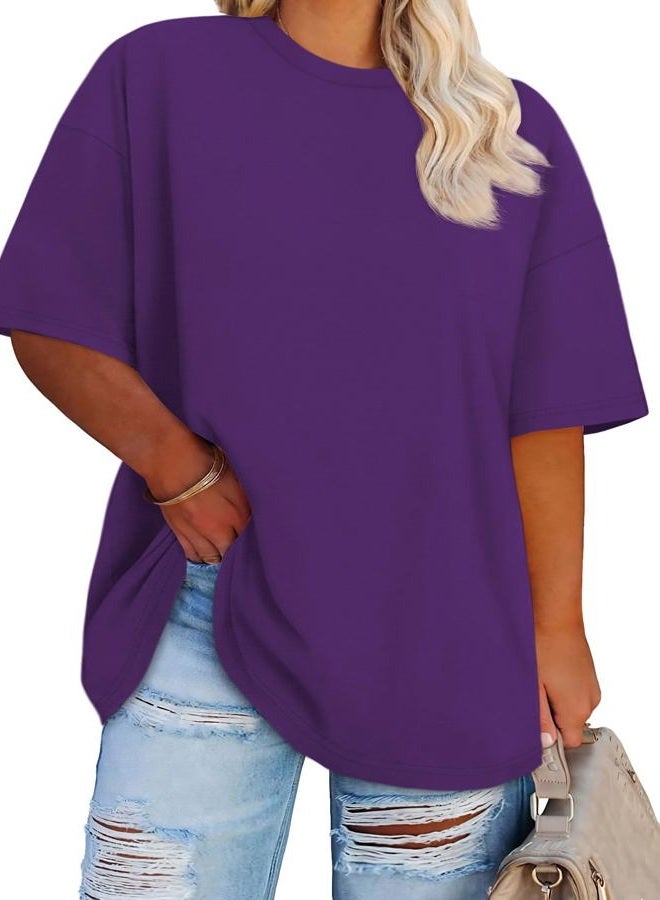 JOELLYUS Plus Size Tops Casual Oversized Tshirts for Women Loose Fit Crew Neck Blouses Summer Basic Tees, Purple, 3XL - Image 1