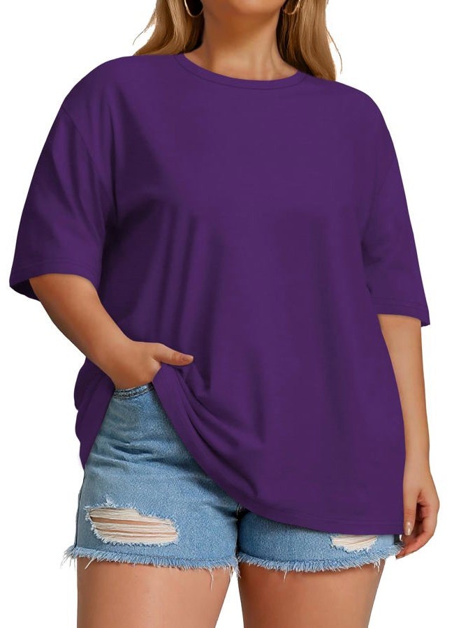 JOELLYUS Plus Size Tops Casual Oversized Tshirts for Women Loose Fit Crew Neck Blouses Summer Basic Tees, Purple, 3XL - Image 3