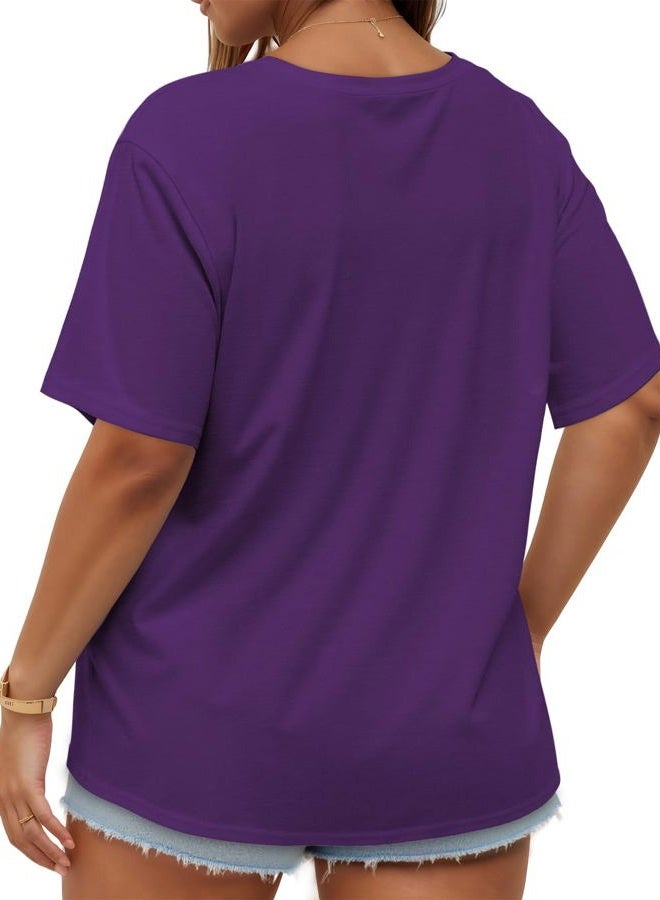 JOELLYUS Plus Size Tops Casual Oversized Tshirts for Women Loose Fit Crew Neck Blouses Summer Basic Tees, Purple, 3XL - Image 4