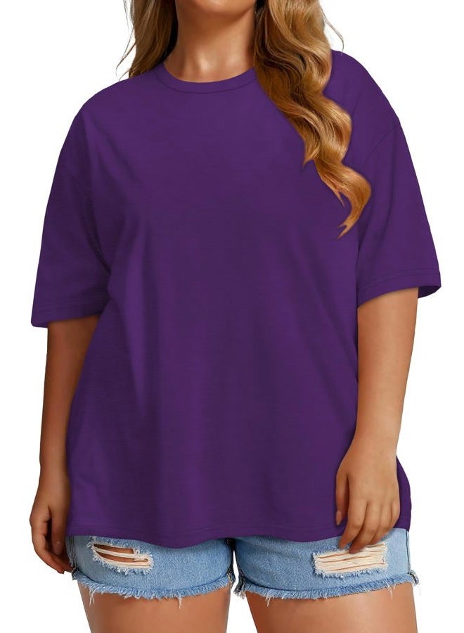 JOELLYUS Plus Size Tops Casual Oversized Tshirts for Women Loose Fit Crew Neck Blouses Summer Basic Tees, Purple, 3XL - Image 2