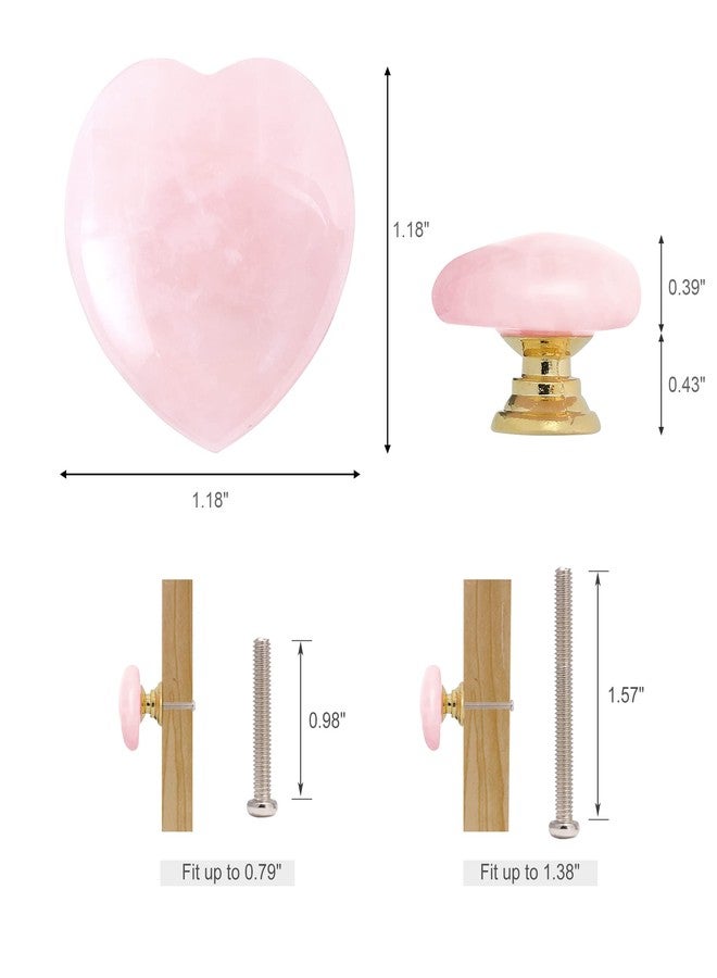 Malimali Rose Quartz Heart Cabinet Knobs, Pink Crystal Dresser Drawer Pulls for Girls, Cute Gold Knobs for Bifold Closet Door Cupboard Kitchen Bathroom - Image 3