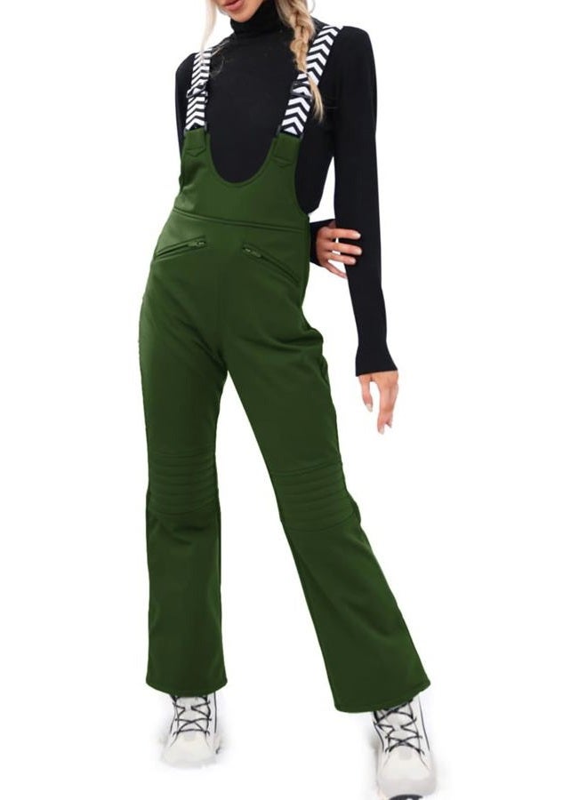 Fisoew Women Snow Bib Overalls Insulated Waterproof Windproof Ski Bibs Pants Breathable Snowsuit Army Green - Image 1