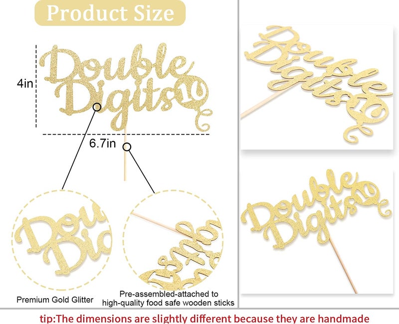Festiko® Happy 10th Birthday - Double Digits Cake Topper, Glitter, Photo Decoration Props - Image 2