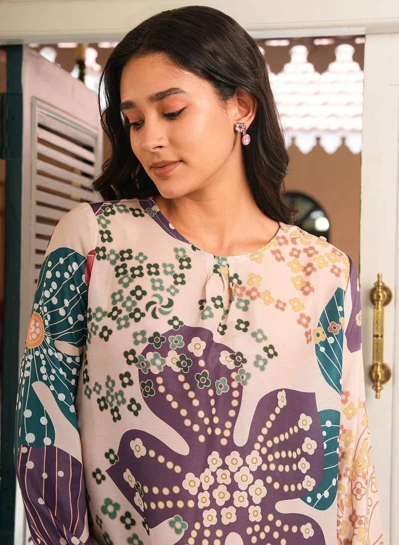 Qissa  Women's Off-White Florentine Imprint Kurta Set for Women | Best Price UAE