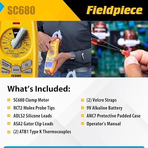 Fieldpiece SC680 Clamp Meter - Wireless Power Multitester for HVACR Professionals - AC/DC Swivel Clamp Meter with Dual Display - HVAC Tools - Image 5