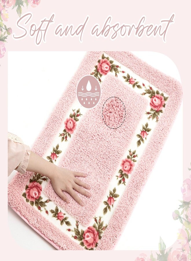 Drydiet 2 Pcs Rose Flowers Bathroom Rugs Set Coquette Room Decor Floral Rugs for Bathroom Bedroom Living Room,Non Skid Absorbent Romantic Rose Flower Area Rugs 2 Shapes(Pink,Small) - Image 3
