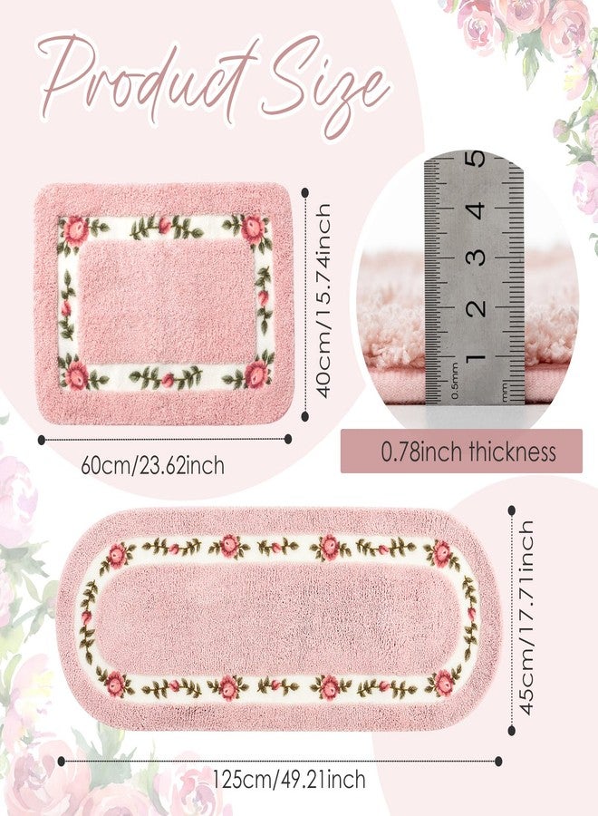Drydiet 2 Pcs Rose Flowers Bathroom Rugs Set Coquette Room Decor Floral Rugs for Bathroom Bedroom Living Room,Non Skid Absorbent Romantic Rose Flower Area Rugs 2 Shapes(Pink,Small) - Image 2