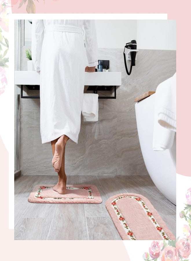Drydiet 2 Pcs Rose Flowers Bathroom Rugs Set Coquette Room Decor Floral Rugs for Bathroom Bedroom Living Room,Non Skid Absorbent Romantic Rose Flower Area Rugs 2 Shapes(Pink,Small) - Image 5