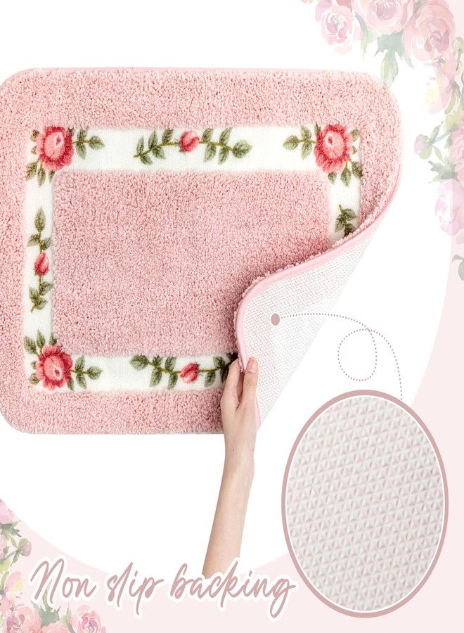 Drydiet 2 Pcs Rose Flowers Bathroom Rugs Set Coquette Room Decor Floral Rugs for Bathroom Bedroom Living Room,Non Skid Absorbent Romantic Rose Flower Area Rugs 2 Shapes(Pink,Small) - Image 4