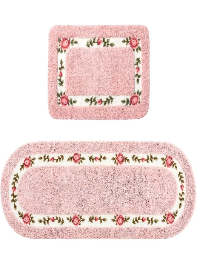 Drydiet 2 Pcs Rose Flowers Bathroom Rugs Set Coquette Room Decor Floral Rugs for Bathroom Bedroom Living Room,Non Skid Absorbent Romantic Rose Flower Area Rugs 2 Shapes(Pink,Small) - Image 1