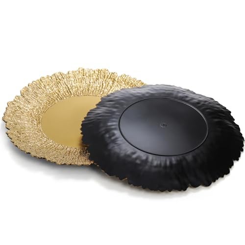 Coloch Set of 12 Plastic Charger Plates, 13" Reusable Reef Serving Chargers for Dinner Plate Round Shiny Decorative Charger Plate for Wedding, Catering, Parties, Restaurant, Home Dinner Use (Gold) - Image 5