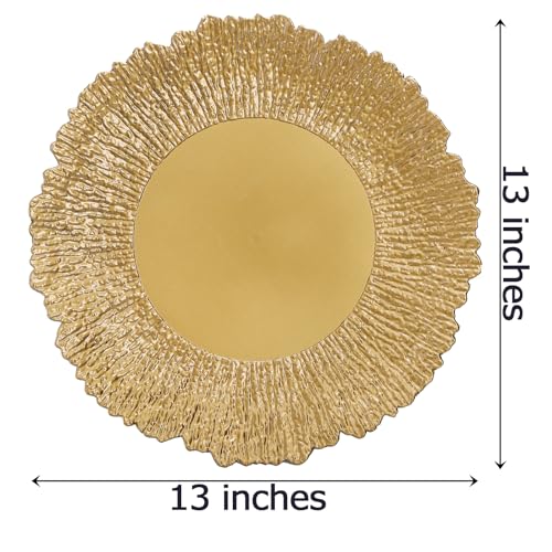 Coloch Set of 12 Plastic Charger Plates, 13" Reusable Reef Serving Chargers for Dinner Plate Round Shiny Decorative Charger Plate for Wedding, Catering, Parties, Restaurant, Home Dinner Use (Gold) - Image 2
